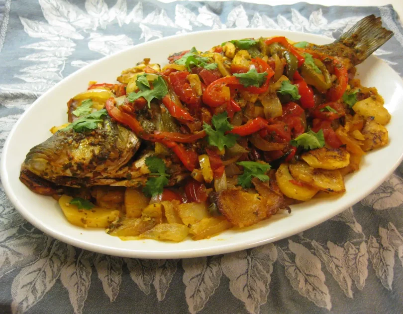Chermoula Fish Tray with Potatoes, Peppers, and Preserved Lemon